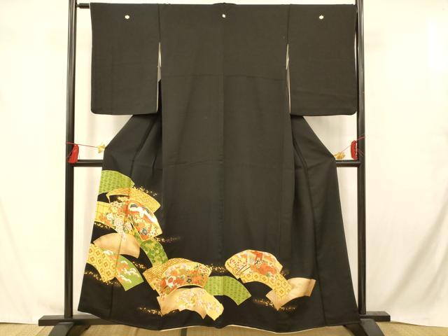 平和屋着物■豪華黒留袖 駒刺繍 地紙鳳凰草花文 金彩 正絹 逸品 AABC7237fw