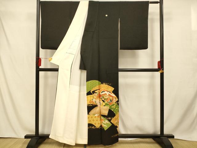 平和屋着物■豪華黒留袖 駒刺繍 地紙鳳凰草花文 金彩 正絹 逸品 AABC7237fw