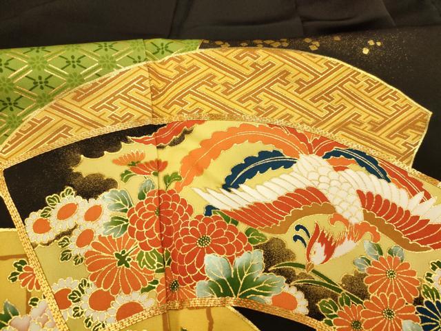 平和屋着物■豪華黒留袖 駒刺繍 地紙鳳凰草花文 金彩 正絹 逸品 AABC7237fw
