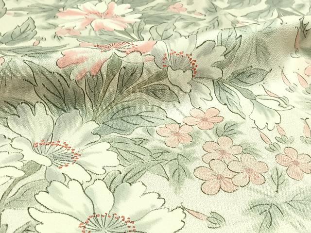 平和屋着物▽上質な小紋 単衣 手描き 草花文 ロング丈 正絹 逸品 AABC7482jh
