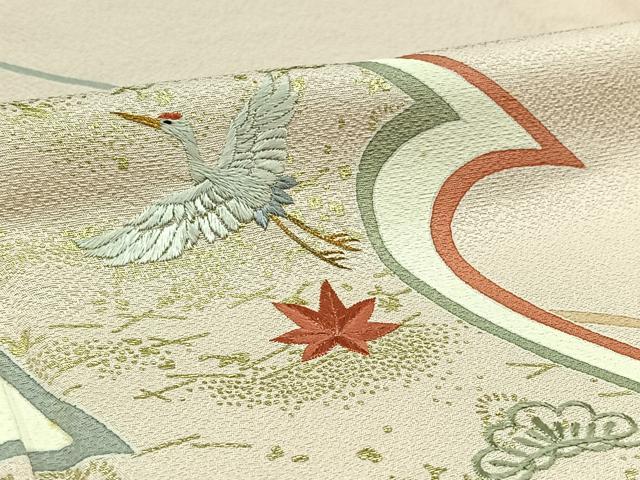 平和屋着物▽訪問着 単衣 刺繍 飛鶴松竹梅文 金糸 金彩 正絹 逸品 AABC7483jh