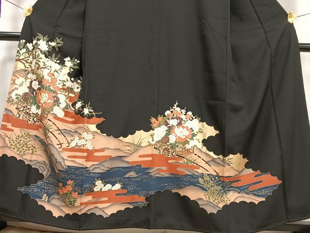 平和屋着物■豪華黒留袖 駒刺繍 花車文 金彩 正絹 逸品 AABC7613oa