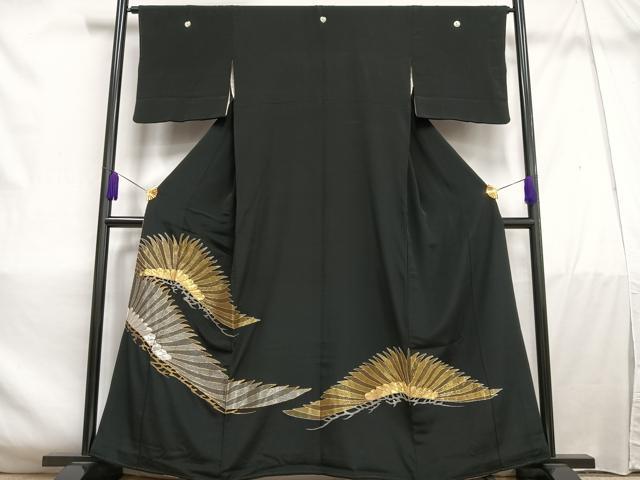 平和屋着物■豪華黒留袖 駒刺繍 松文 正絹 逸品 AABC7615oa