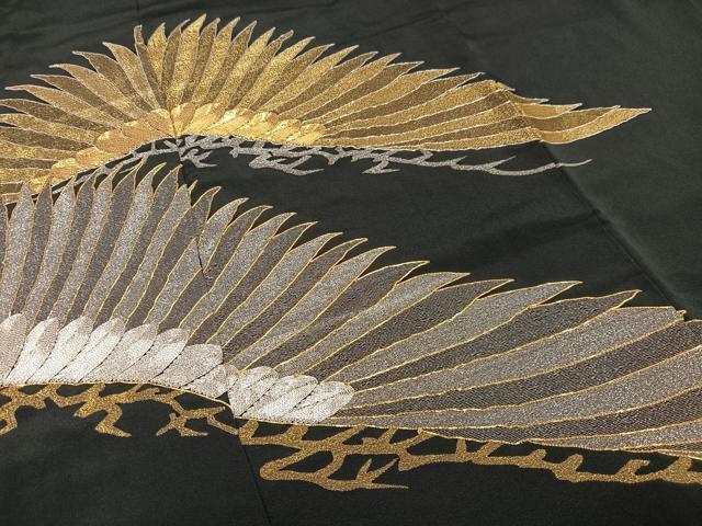 平和屋着物■豪華黒留袖 駒刺繍 松文 正絹 逸品 AABC7615oa
