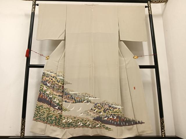 平和屋着物●豪華色留袖 作家物 風景樹林文 鳥 正絹 逸品 AABC8045ph