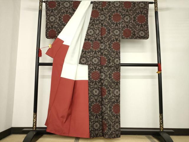 平和屋着物●本場大島紬 一元7マルキ 花唐草文 正絹 逸品 未使用 AABC8081ck