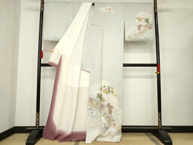 平和屋着物●訪問着 辻が花 駒刺繍 舞花文 金彩 正絹 逸品 AABC8127ck
