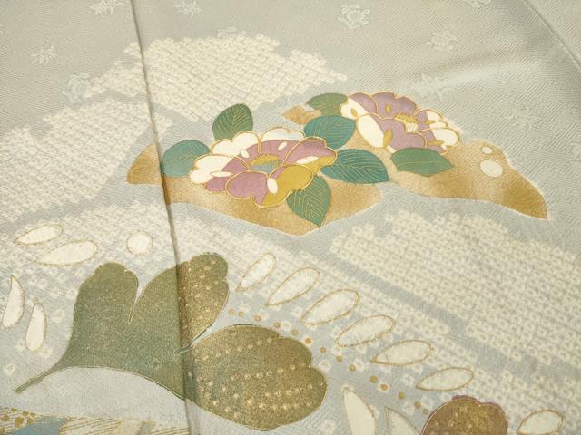 平和屋着物●訪問着 辻が花 駒刺繍 舞花文 金彩 正絹 逸品 AABC8127ck