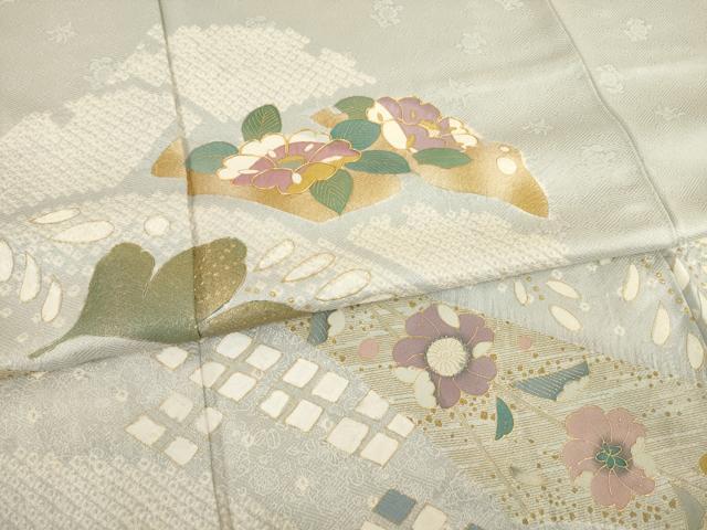 平和屋着物●訪問着 辻が花 駒刺繍 舞花文 金彩 正絹 逸品 AABC8127ck