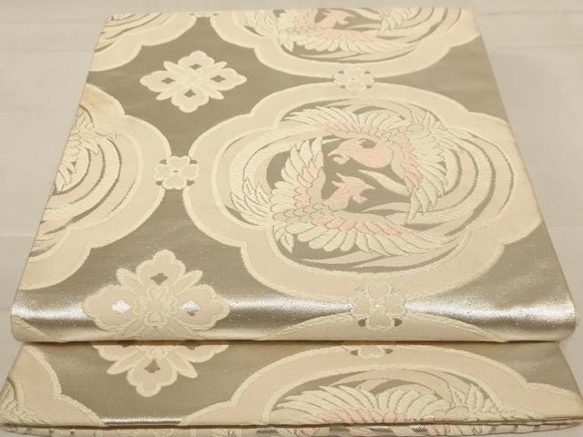平和屋着物◎六通柄袋帯 唐織 鳳凰花文 銀糸 正絹 逸品 AABC8333dt