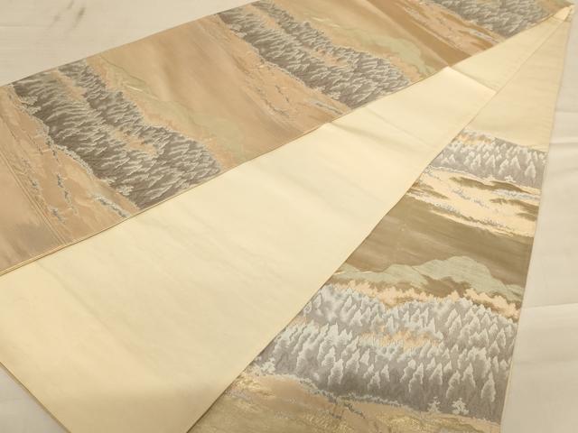 平和屋着物◎六通柄袋帯 遠山風景文 金糸 正絹 逸品 AABC8343dt