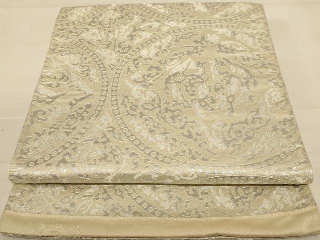 平和屋着物◎六通柄袋帯 花鳥文 銀糸 正絹 逸品 AABC8350dt