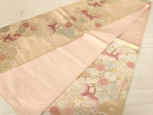 平和屋着物◎六通柄袋帯 唐織 孔雀花文 金糸 正絹 逸品 AABC8363dt