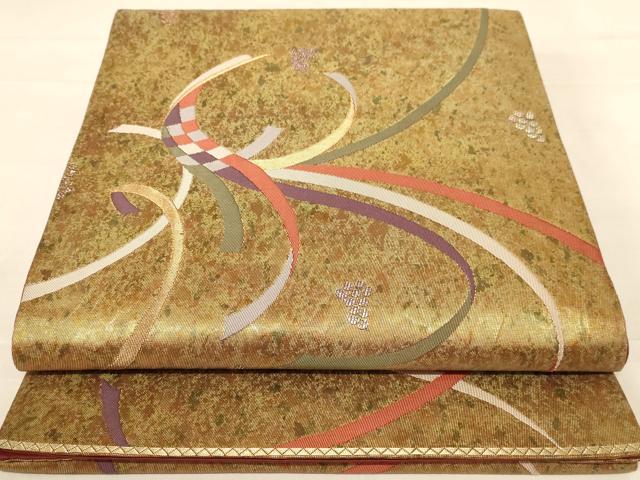 平和屋着物◎六通柄袋帯 葡萄 熨斗 引箔 正絹 逸品 AABC8380dt