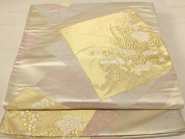平和屋着物◎六通柄袋帯 唐織 色紙重ね花文 金銀糸 正絹 逸品 AABC8382dt