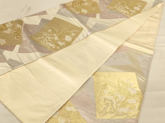 平和屋着物◎六通柄袋帯 唐織 色紙重ね花文 金銀糸 正絹 逸品 AABC8382dt