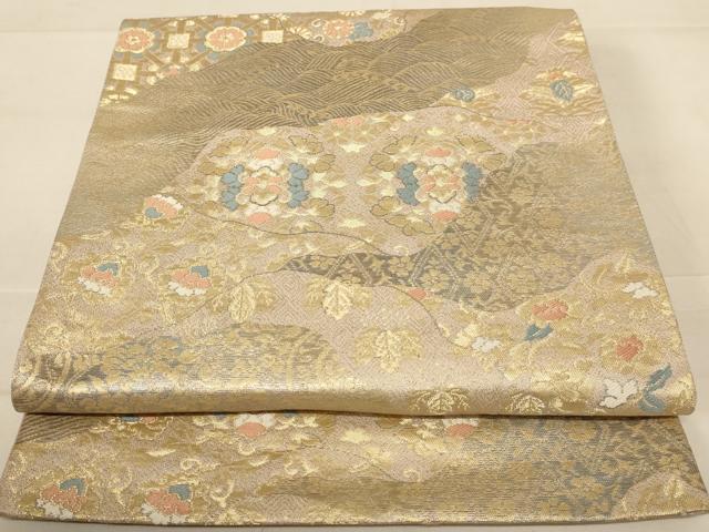 平和屋着物◎六通柄袋帯 道長花文 金糸 正絹 逸品 AABC8391dt