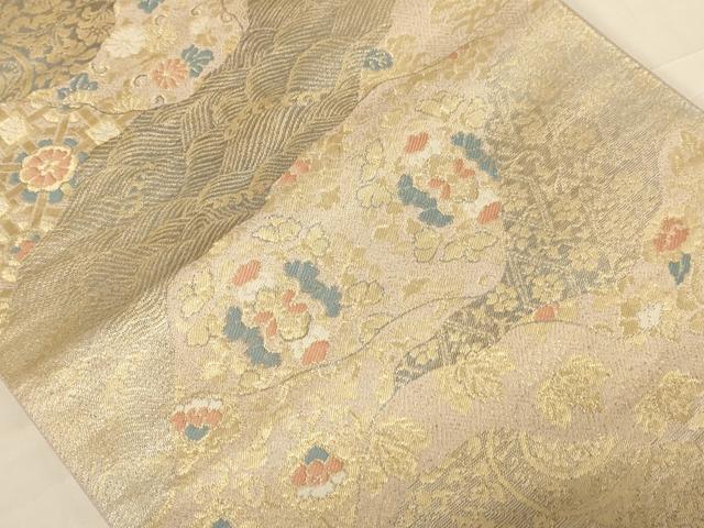 平和屋着物◎六通柄袋帯 道長花文 金糸 正絹 逸品 AABC8391dt