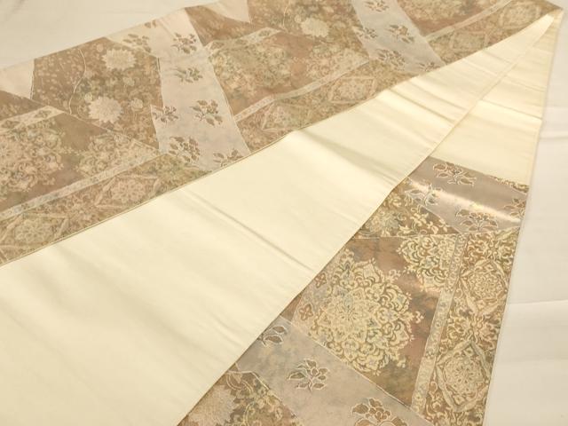 平和屋着物◎六通柄袋帯 更紗花文 金糸 正絹 逸品 AABC8392dt