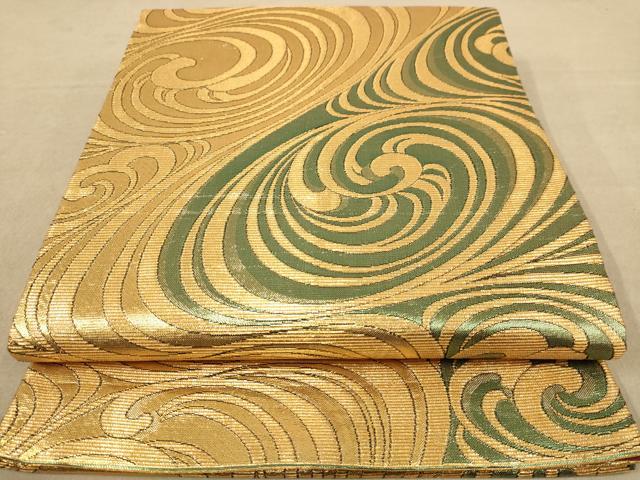 平和屋着物◎全通柄袋帯 流水文 金糸 正絹 逸品 AABC8432dt