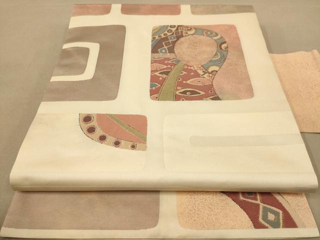 平和屋着物◎西陣 長谷川織物 九寸名古屋帯 幾何学文 正絹 逸品 AABC8447dt