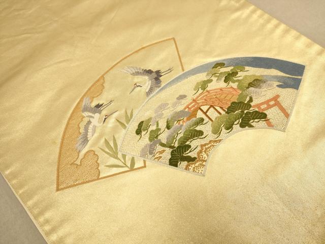 平和屋着物◎太鼓柄袋帯 刺繍 地紙飛鶴文 金糸 正絹 逸品 AABC8468dt