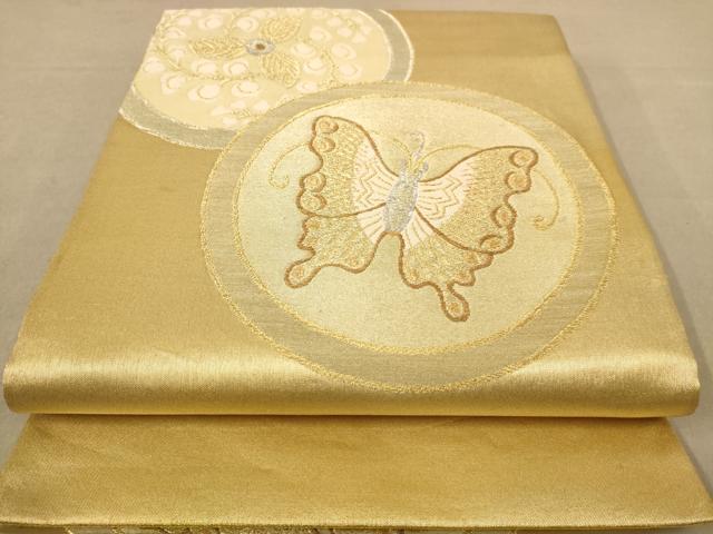 平和屋着物◎太鼓柄袋帯 花鳥文 金銀糸 正絹 逸品 AABC8486dt