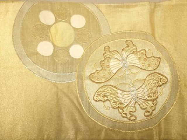平和屋着物◎太鼓柄袋帯 花鳥文 金銀糸 正絹 逸品 AABC8486dt