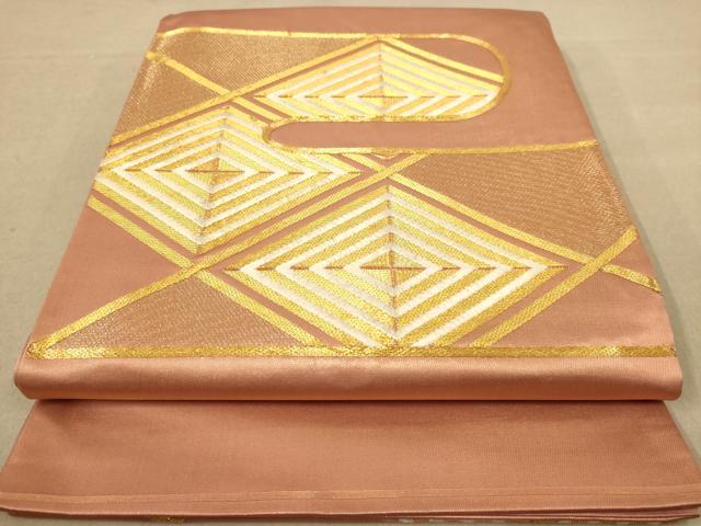 平和屋着物◎太鼓柄袋帯 駒刺繍 菱文 金糸 正絹 逸品 AABC8494dt