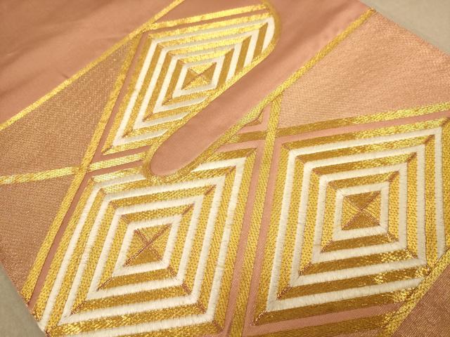 平和屋着物◎太鼓柄袋帯 駒刺繍 菱文 金糸 正絹 逸品 AABC8494dt