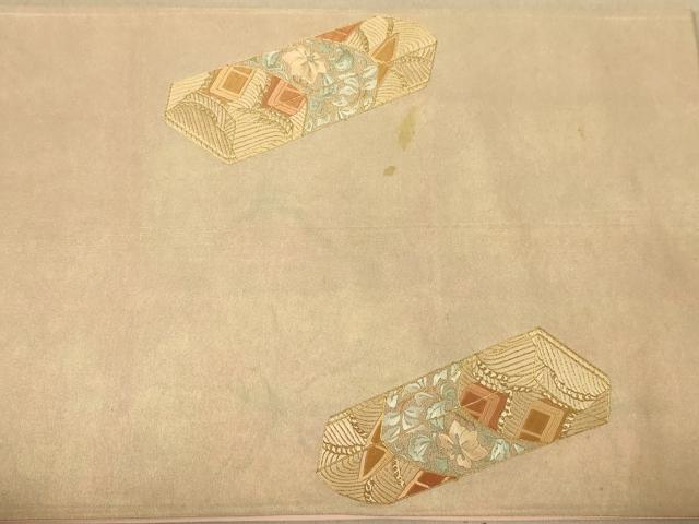 平和屋着物◎太鼓柄袋帯 駒刺繍 相良刺繍 花文箱文 正絹 逸品 AABC8496dt