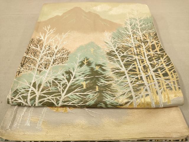 平和屋着物◎六通柄袋帯 遠山風景文 金銀糸 正絹 逸品 AABC8504dt