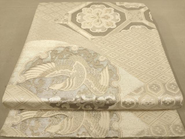 平和屋着物◎佐賀錦 六通柄袋帯 唐織 花鳥文 銀糸 正絹 逸品 AABC8506dt