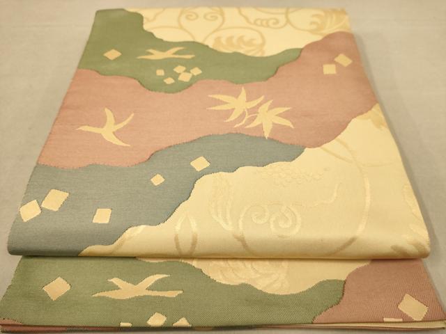 平和屋着物◎六通柄袋帯 道長花鳥文 金糸 正絹 逸品 AABC8512dt