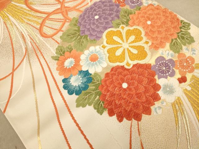 平和屋着物◎六通柄袋帯 唐織 草花文 金糸 正絹 逸品 AABC8531dt