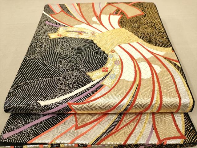 平和屋着物◎六通柄袋帯 唐織 束ね熨斗花文 金銀糸 正絹 逸品 AABC8534dt