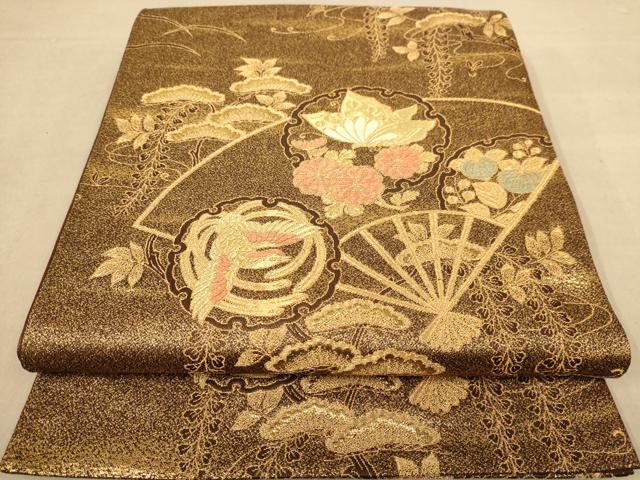 平和屋着物◎六通柄袋帯 雪輪花鳥文 金糸 正絹 逸品 AABC8542dt