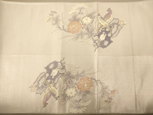 平和屋着物◎太鼓柄袋帯 駒刺繍 花鳥文 金銀糸 正絹 逸品 AABC8547dt