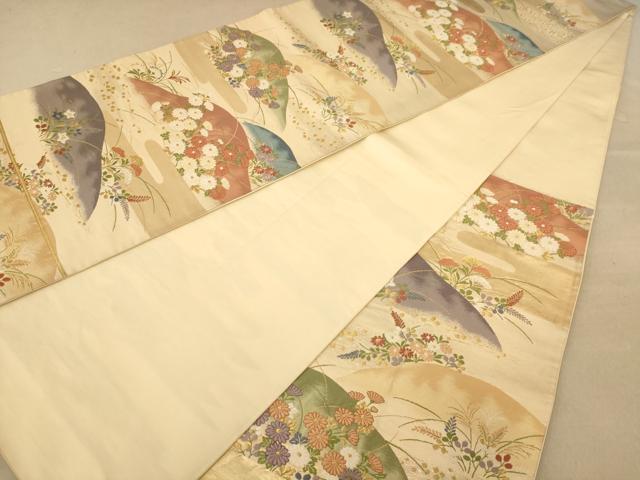平和屋着物◎六通柄袋帯 唐織 草花風景文 金糸 正絹 逸品 AABC8554dt
