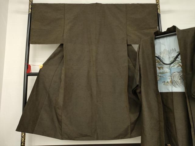 平和屋着物●男性 紬 アンサンブル 赤墨色 正絹 逸品 AABC8665ck