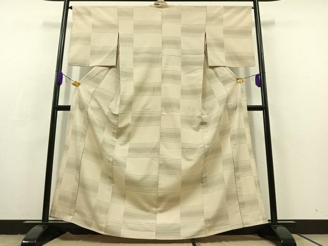 平和屋着物▽本塩沢 単衣 横段文 正絹 逸品 AABC8683jh