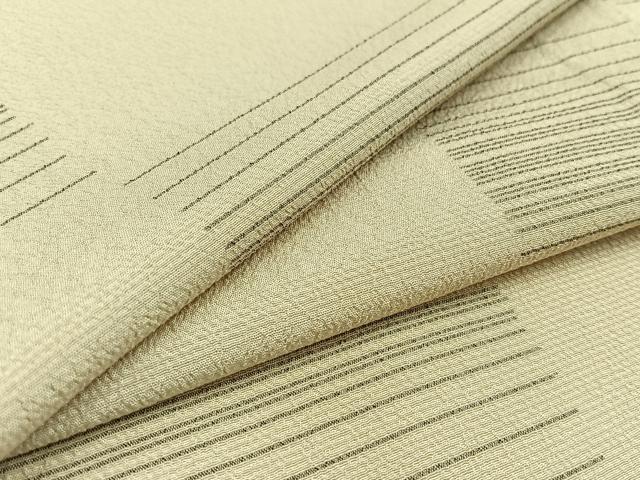 平和屋着物▽本塩沢 単衣 横段文 正絹 逸品 AABC8683jh