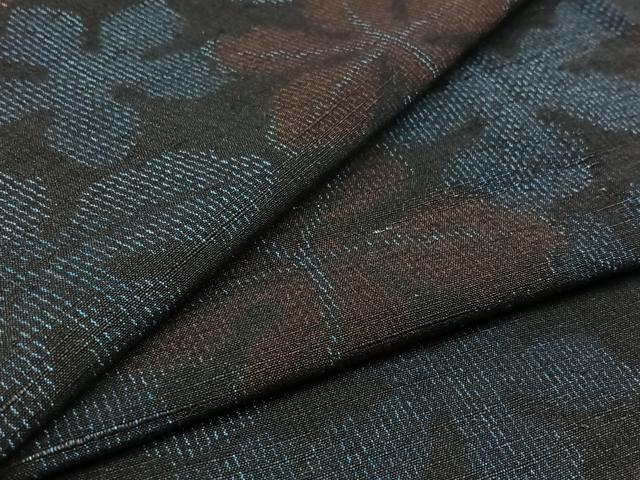 平和屋着物▽上質な紬 単衣 草葉文 正絹 逸品 AABC8685jh