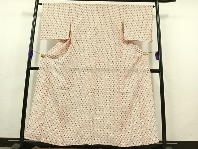 平和屋着物▽小紋 単衣 麻の葉文様 洗える着物 AABC8687jh