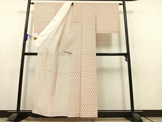 平和屋着物▽小紋 単衣 麻の葉文様 洗える着物 AABC8687jh
