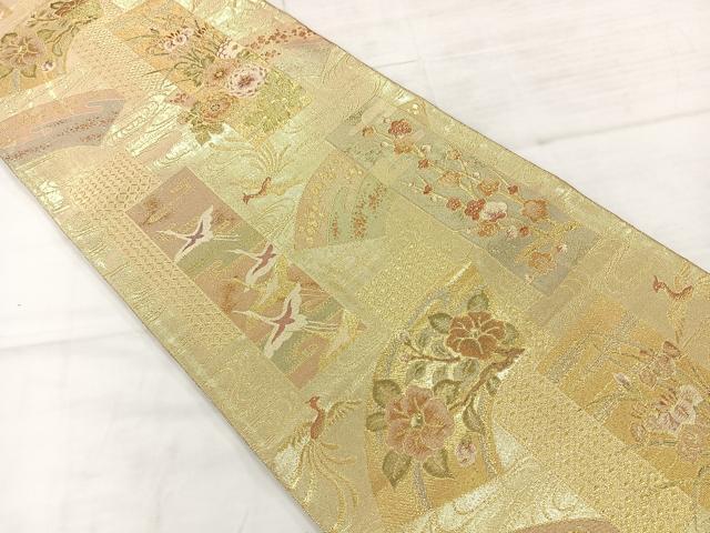 平和屋着物◎佐賀錦 六通柄袋帯 地紙花鳥文 金糸 正絹 逸品 AABC8766uk