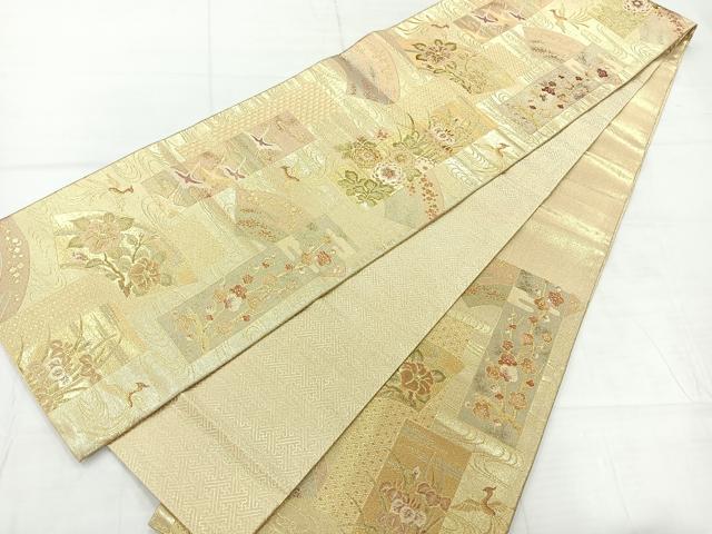 平和屋着物◎佐賀錦 六通柄袋帯 地紙花鳥文 金糸 正絹 逸品 AABC8766uk