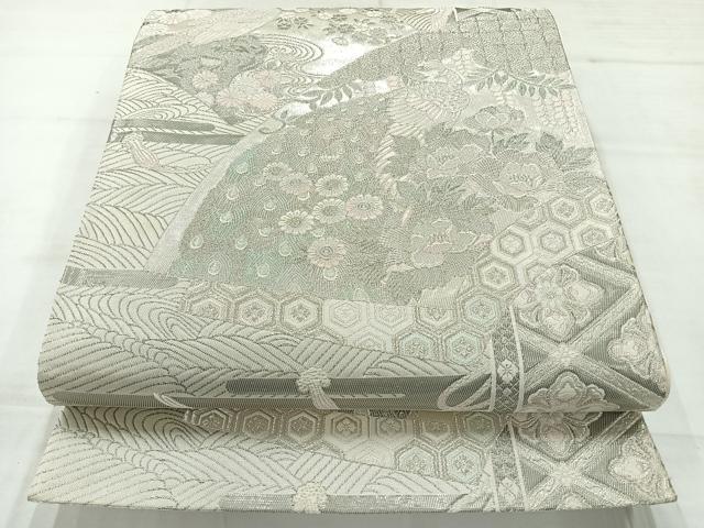 平和屋着物◎六通柄袋帯 唐織 孔雀花文 金銀糸 正絹 逸品 AABC8780uk