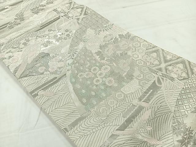 平和屋着物◎六通柄袋帯 唐織 孔雀花文 金銀糸 正絹 逸品 AABC8780uk