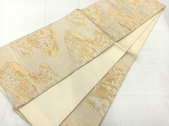 平和屋着物◎六通柄袋帯 宝彩錦 風景花文 金糸 正絹 逸品 AABC8810uk